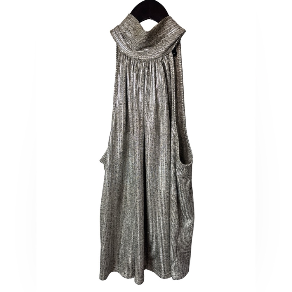 Anthropologie Maeve Silver metallic Halter tank Open Back Tie med Festival Y2k